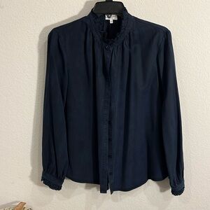 Navy Blue Crown and Ivy blouse with ruffle collar and sleeves